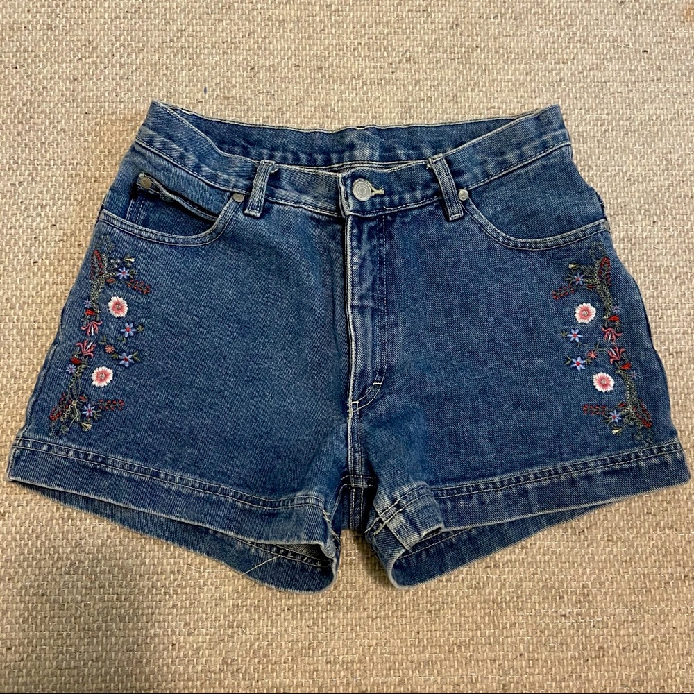 Vintage blue embroidered jean shorts